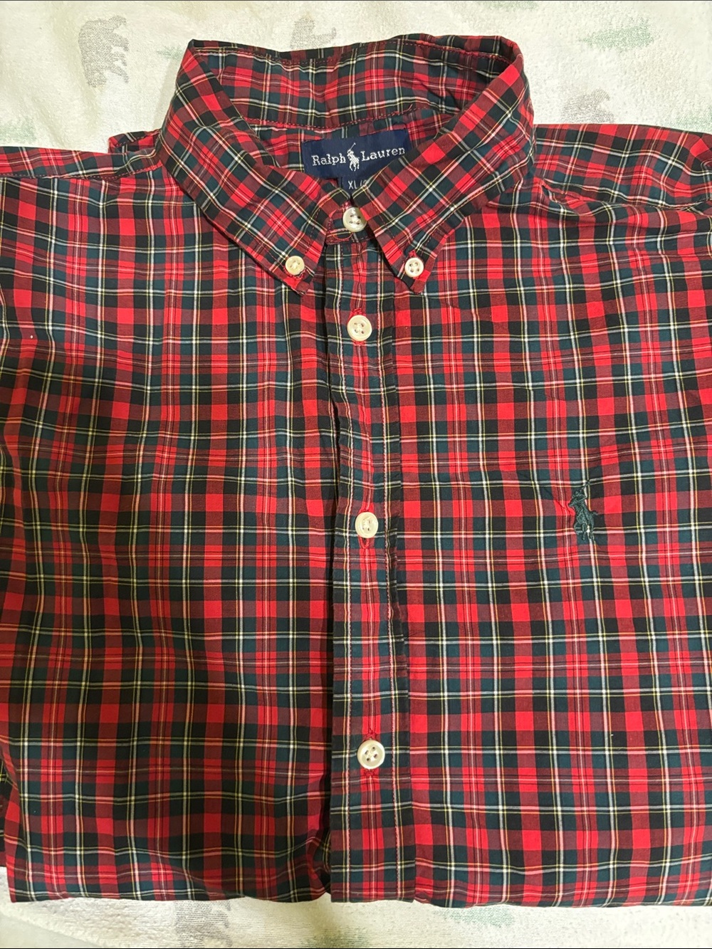 Ralph Lauren Boys XL 20 Red & Green Plaid Button-Down Shirt Fits like a S mens
